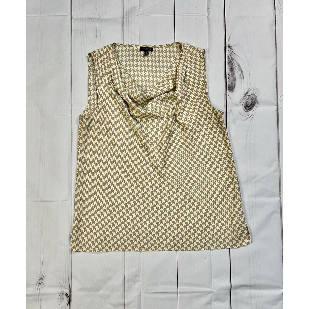 Talbots Silky Draped Neck Houndstooth Blouse Sz 8 Sleeveless Career - Picture 1 of 6